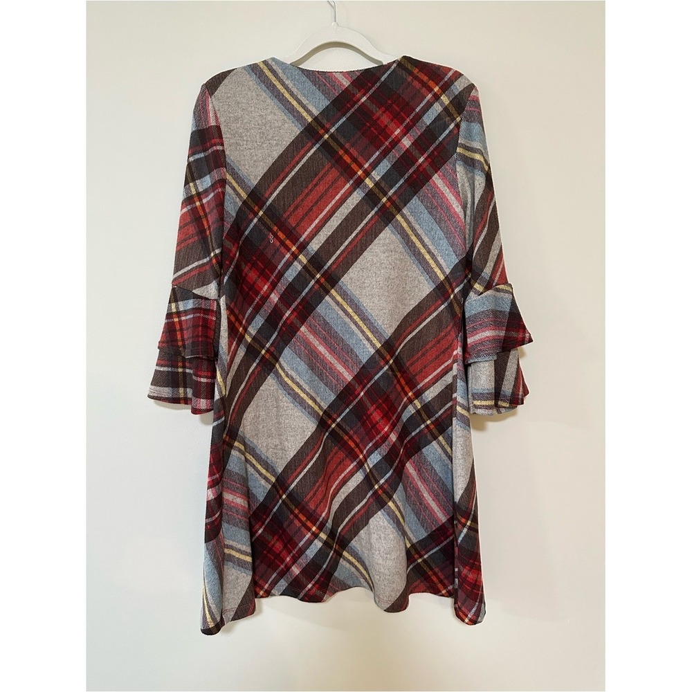 Dark Academia Preppy R&K Ruffle Dress 6P Red Plaid Long Sleeve Tunic - Picture 6 of 6